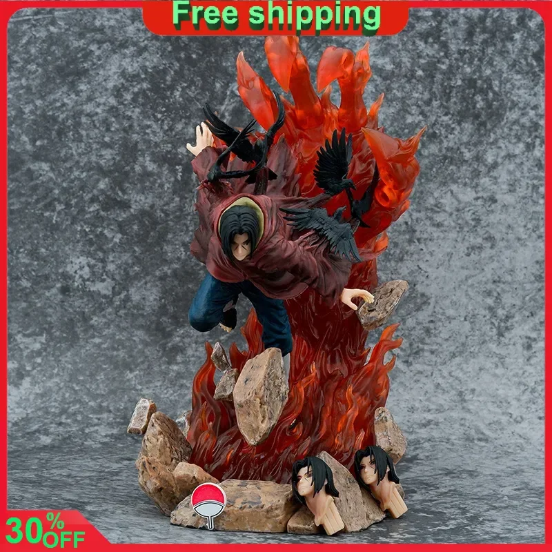 

28cm NARUTO Anime Figures Throne Uchiha Itachi Turn Around Crow Scenes Action Figure Collect Ornaments PVC Model Doll Gift Toys