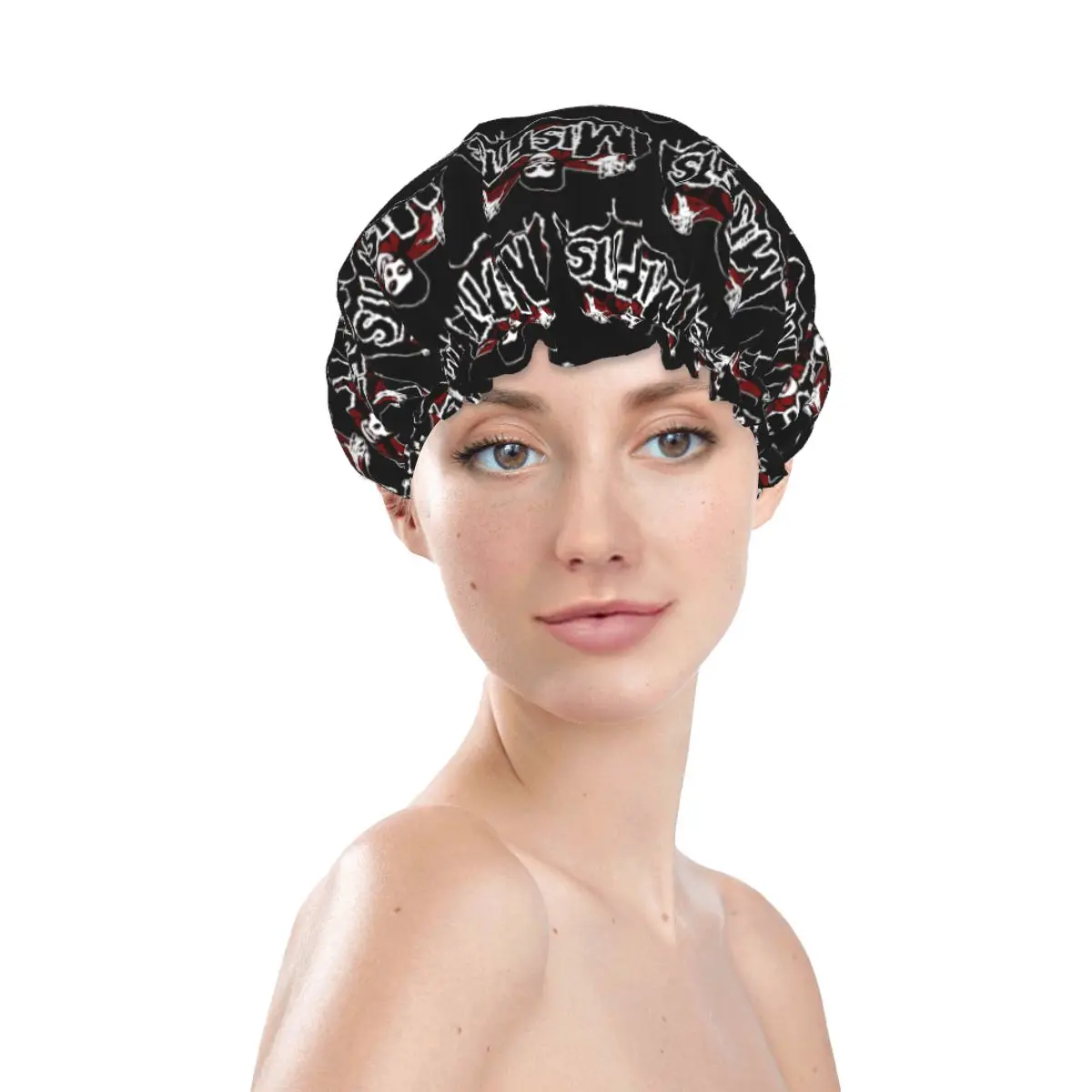 Custom Punk Rock Band Misfits Shower Caps for Women Reusable Waterproof Quick Drying Bath Hair Cap