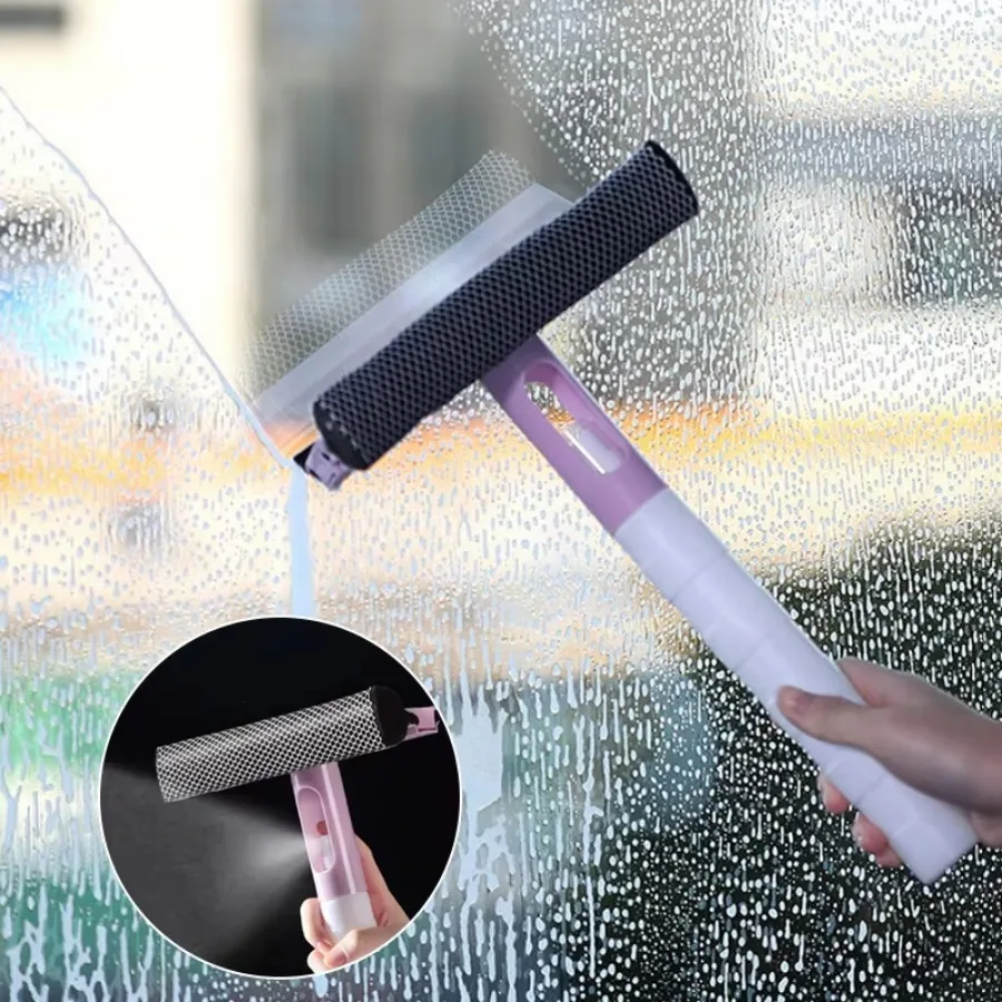 Three in one window cleaning brush glass wiper, suitable for bathroom mirror windows, with spray double-sided window cleaner wip