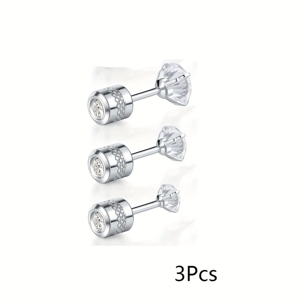 2 Stück Mode Edelstahl kubischen Zerkonia geprägten Muster Schraub ohrringe, flache Rückseite Knorpel Helix Ohr Piercing Schmuck – Detail 9