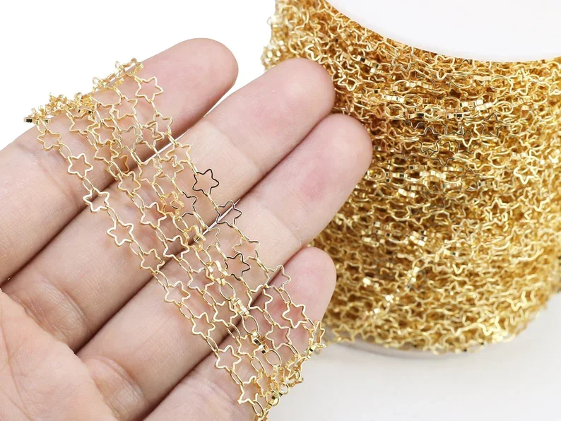 1 Meter Dainty Cable Chain, Tiny Star Link Chains, Solder Brass Chains, Necklace Chains, Gold Tone, 5mm, Jewelry Making CG16