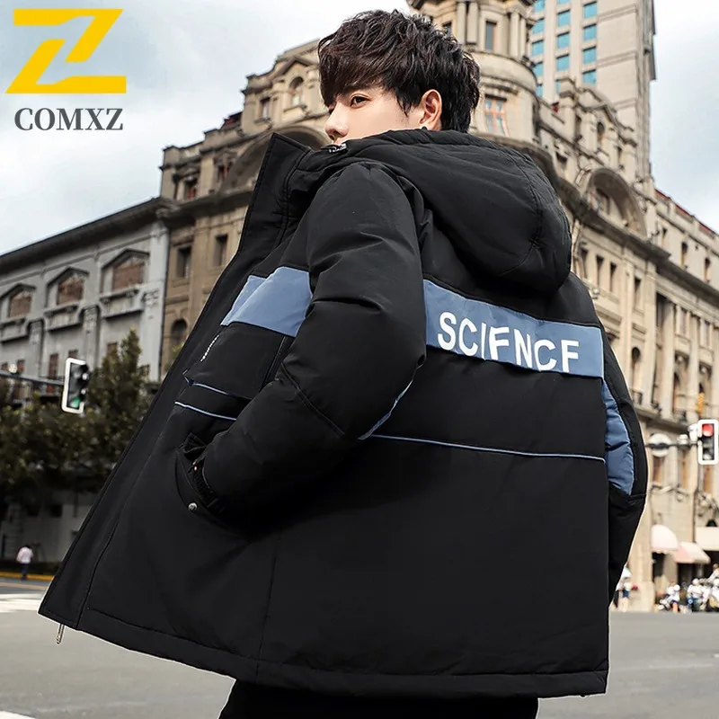 COMXZ 2025 Men Women Winter Stand Collar Puffer Jacket American Style Waterproof and Windproof Couple Hooded outdoor sports Coat