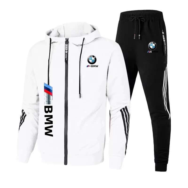 2025 New Trendy BMW Men's Clothing BMW Logo Print Tracksuit Casual Oversized Men Zip Sweatshirt+Pants 2 Piece Sportswear Sets