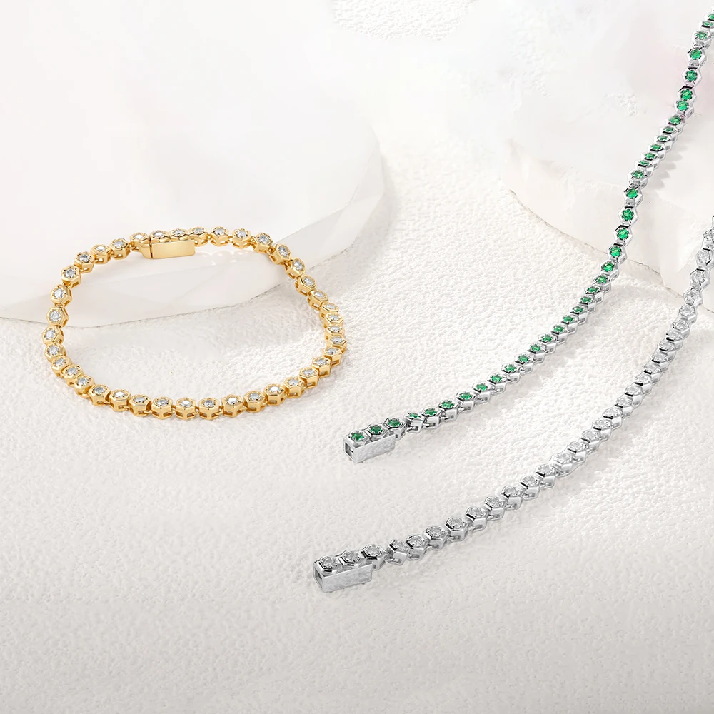 APIR Hexagon Cut Lab-grown Emeralds Tennis Bracelet for Women 925 Sterling Silver Dainty Anniversary Bracelets Fine Jewelry Gift