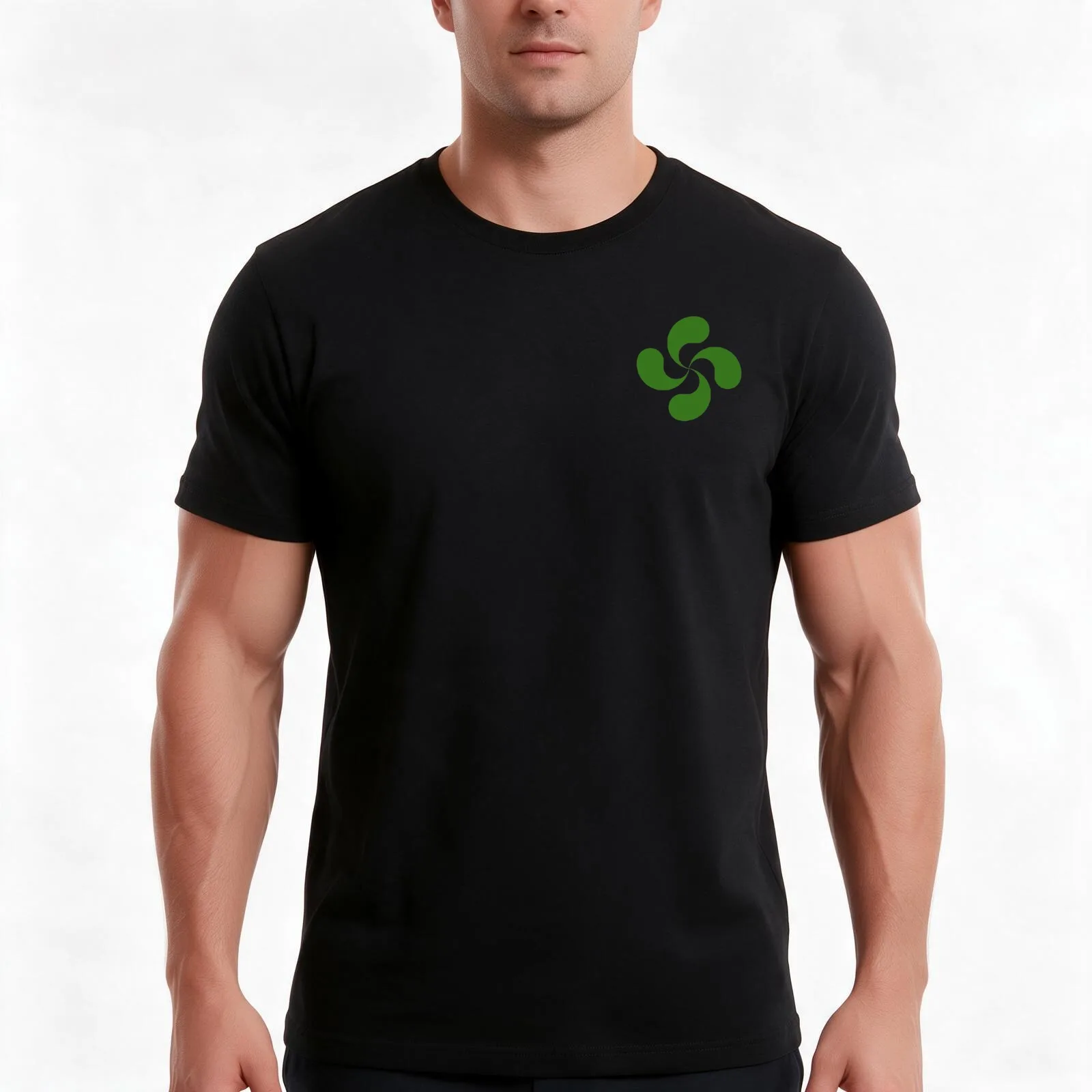 Green Basque Cross Lauburu Euskadi T-Shirt, Summer Casual Cotton Tee, Oversized Streetwear Tops, Vintage Graphic Print