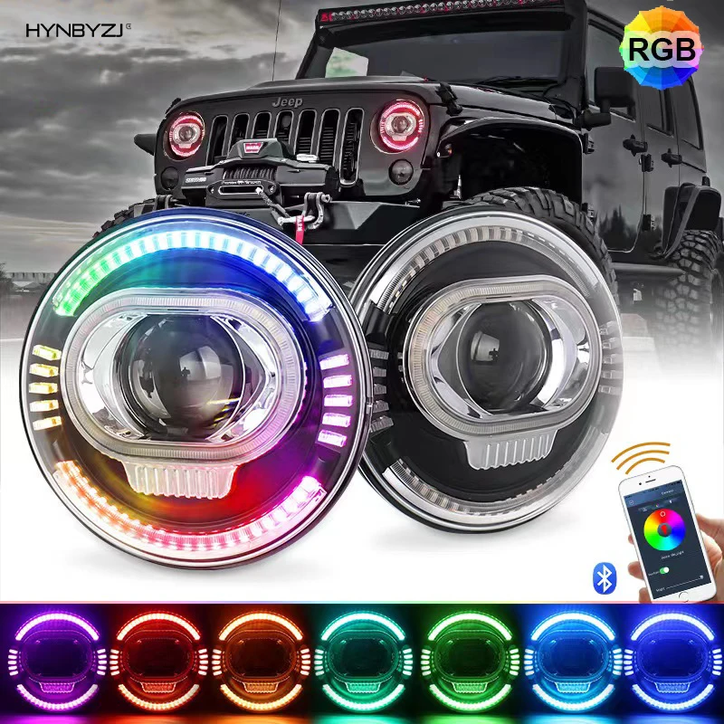 

HYNBYZJ 7Inch LED Headlight HI/Low Beam DRL round light RGB daytime running light For Jeep Wrangler JK Motorcycle Headlamp