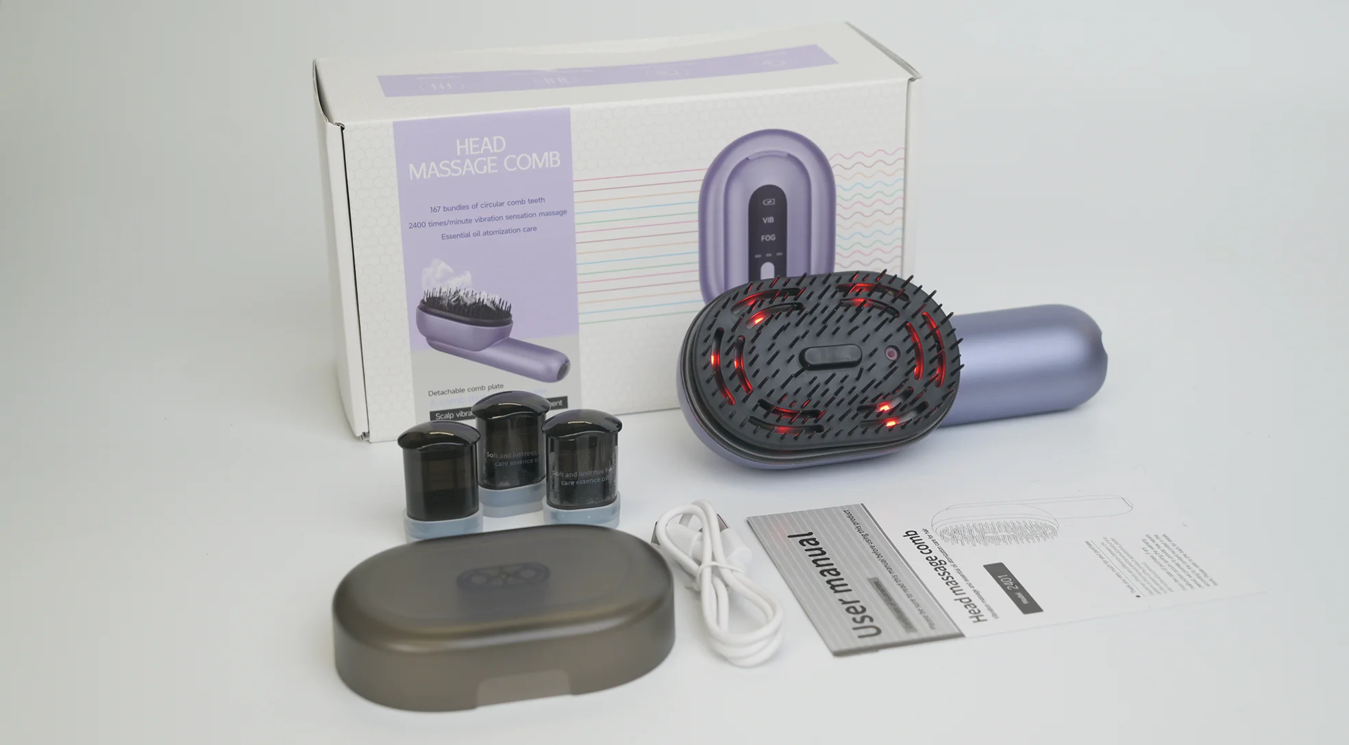 Fengmang Professional High Frequency Vibration Infrared Hair Care Scalp Oil Rechargeable USB Red Light Electric Massage Comb