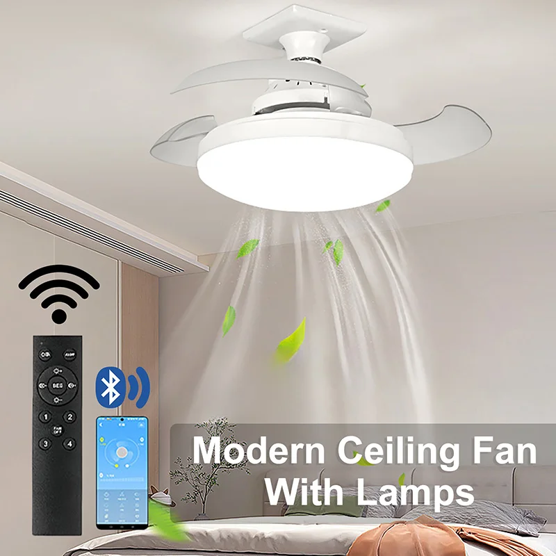 Universal Modern Ceiling Fan With Lamps APP & Remote Control Home Indoor Lighting LED Invisible 3 Folding Blades Blade Fan Lamp