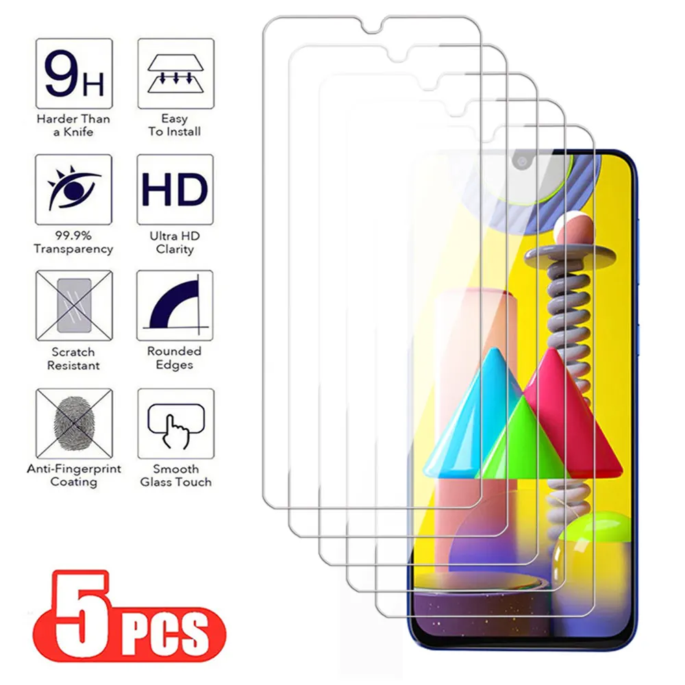 

5 шт. закаленное стекло 9H для Samsung Galaxy M31 M32 M33 M34 M42 M51 M52 M53 M54 M62 4G 5G Защитная пленка для экрана Samsung M31S стеклянная пленка