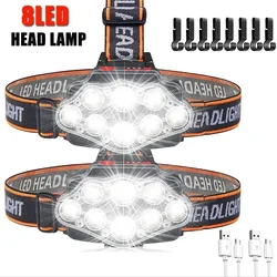 BALDR LED Headlamp High Lumen Bright Head Lamp with 8 LED USB Rechargeable Headlight Waterproof Head Flashlight Camping Lantern