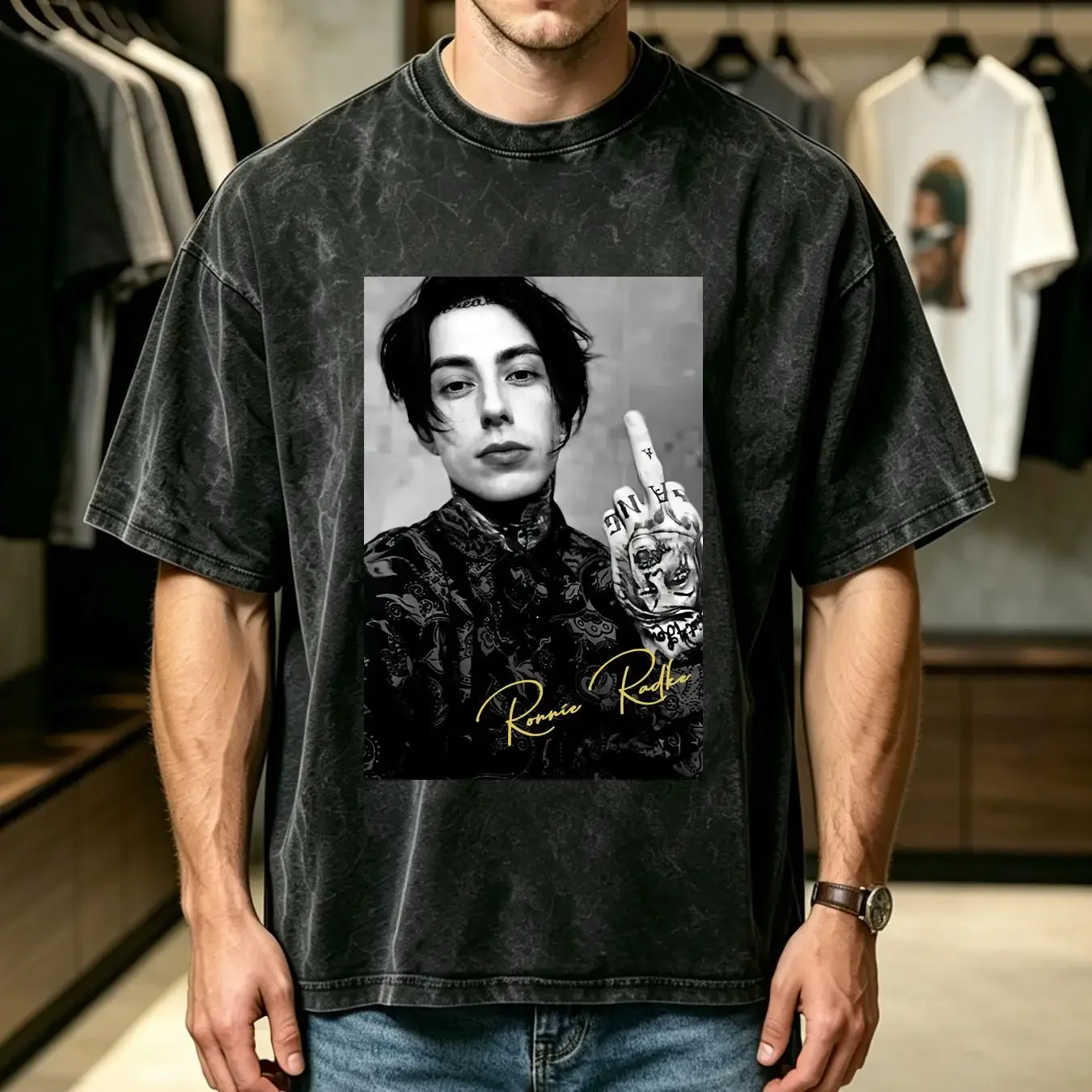 washed T Shirt Ronnie Radke poster signed black short sleeve All sizes 1PT1851 long or sleeves vintage Washed Slightly Stylish