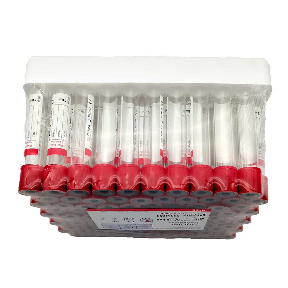 5ml Red No Additive Tube Blood Collection Tube Disposable Sterile Vacuum Blood Collection Tube 100Pcs a Pack
