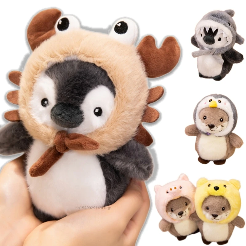 17cm Cartoon Creative Cos Sea Otter Plush Doll Animal Detachable Head Cover Hat Penguin Stuffed Toy Home Decor Boys Girls Gifts