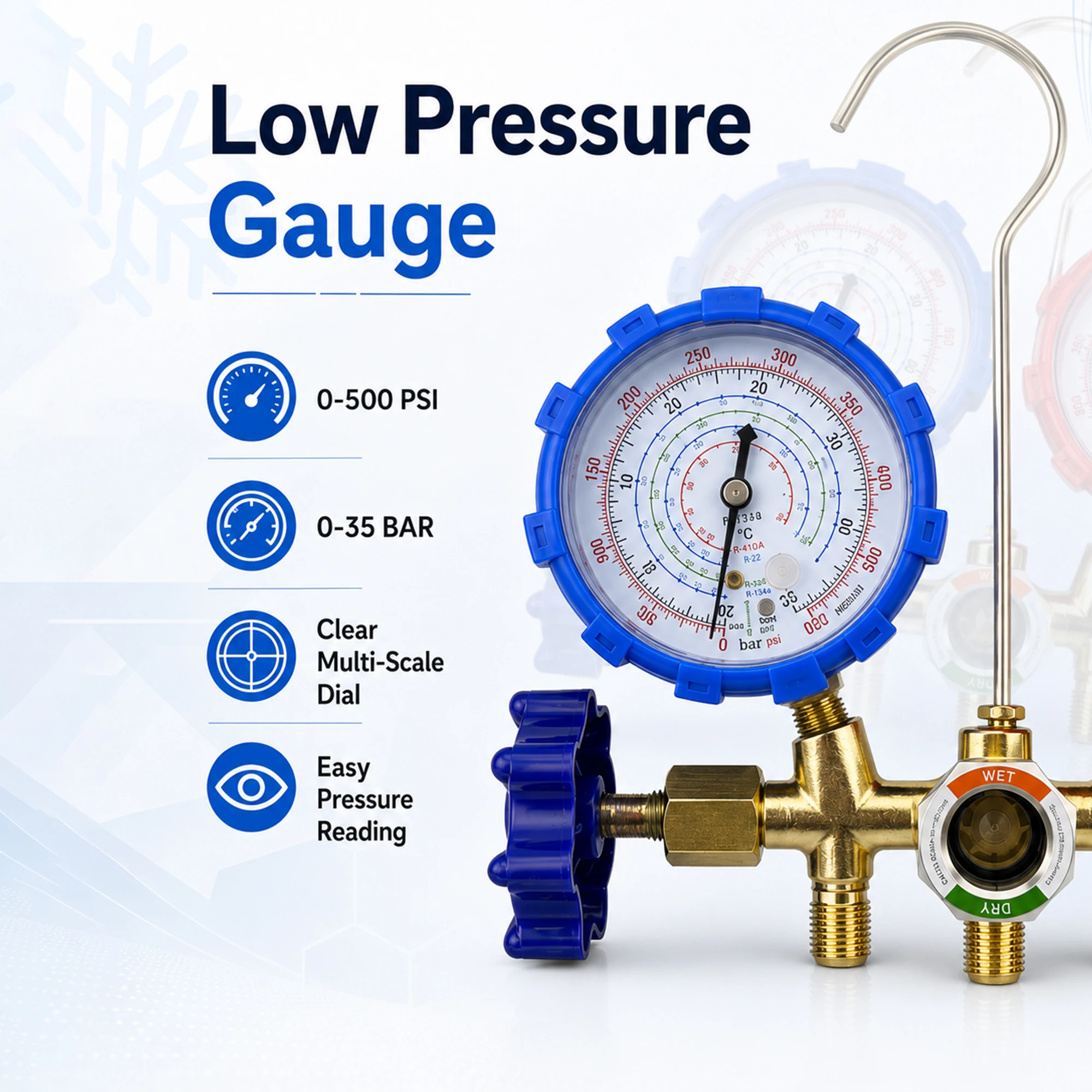 HVAC Manifold Gauge Set, R410A R22 R134a R404A AC Refrigerant Charging Diagnostic Kit with 3 Color Hoses for Auto Home AC