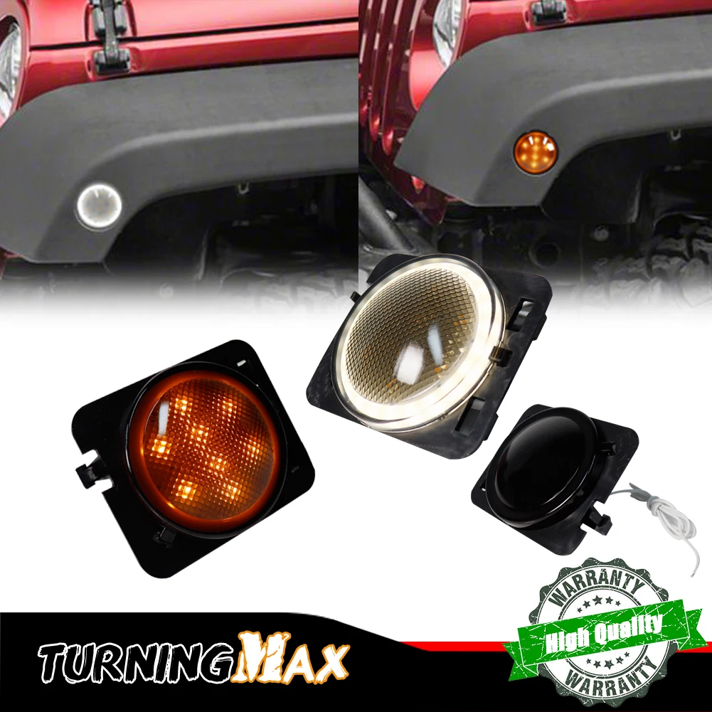 Bursztynowe światła obrysowe LED przedniego błotnika z białymi światłami DRL/jazdy dla 2007-2017 Jeep Wrangler JK lub JK Rubicon Unlimited