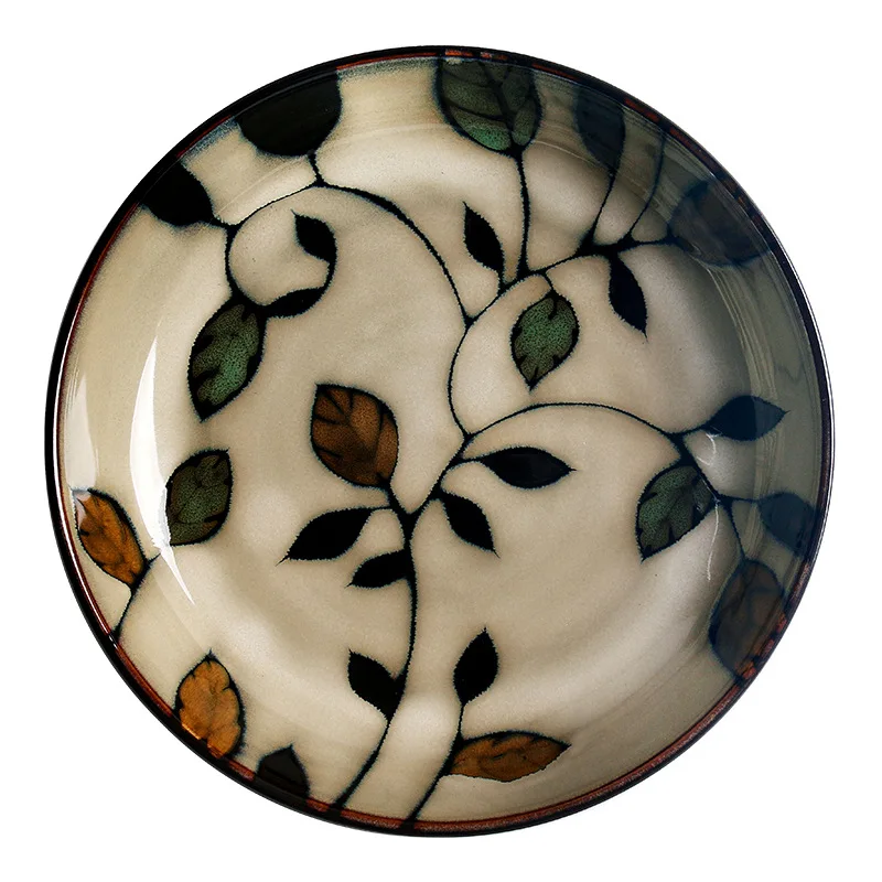

CX Japanese-style ceramic plate bowl retro round flat plate creative 8-inch vegetable household deep rice bowl