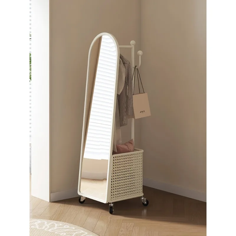 Light luxury medieval, full-body full-length mirror on the floor, integrated with household coat rack, movable storage