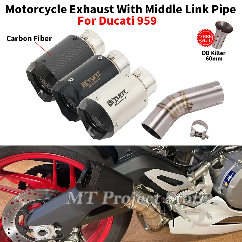 

Motorcycle Racing GP Project Exhaust System Escape With Mid Link Pipe 60mm Muffler Slip On For Ducati 959 Panigale DB Killer ﻿