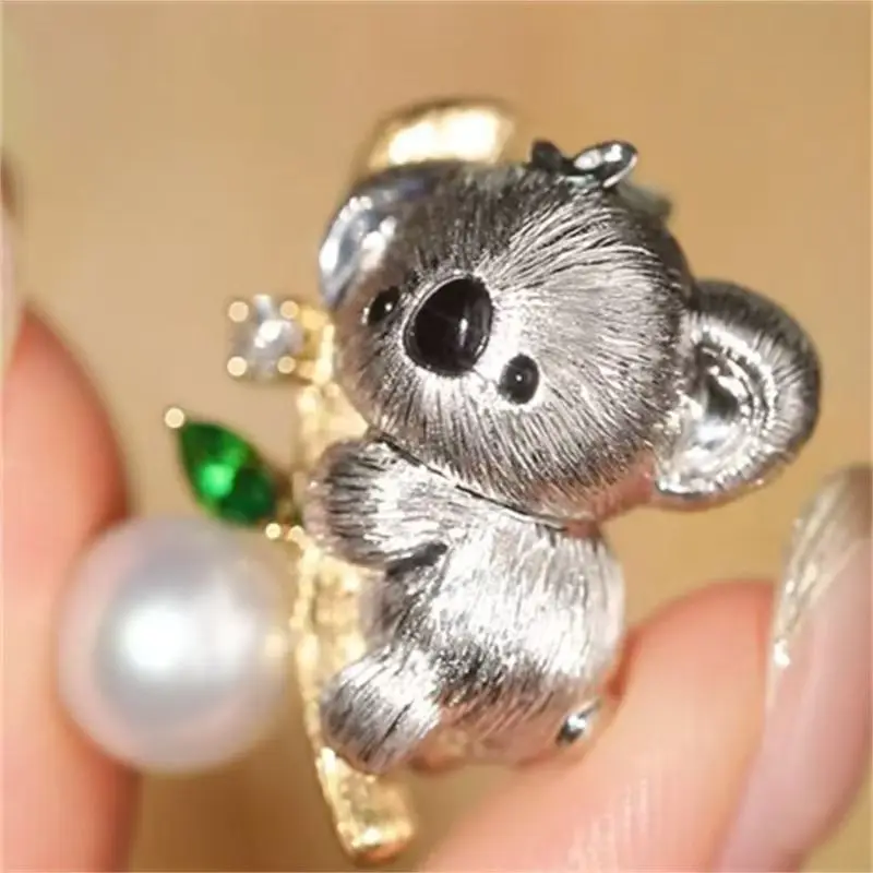Cute Crit Koala Exquisite Pendant a Two-wearing Hand-drawn Process Inlaid with Sweet and Simple view 2