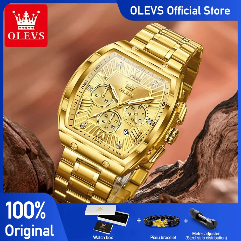 

Часы OLEVS, новые мужские часы 5639, роскошные кварцевые часы Tonneau, водонепроницаемые светящиеся многофункциональные часы с хронографом для мужчин