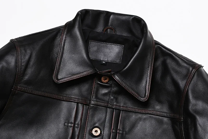 2025 New Vintage Leather Jacket Men\'s Classic 506 Denim Coat Tea Core Horsehide Genuine Natural Leather Clothes Slim Jackets
