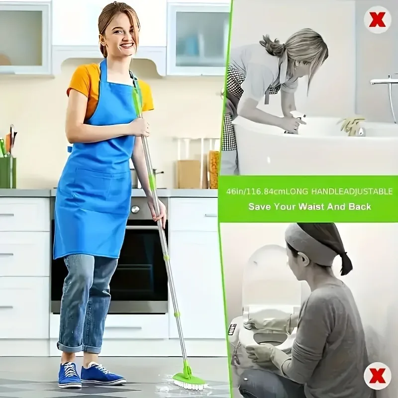 1 Set, 2-in-1 Bathroom Scrubber and Cleaning Brush, Telescopic Handle - Includes 1 Bristle Brush Head & 3 Sponge Attachments