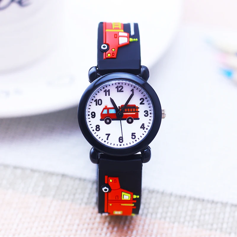 new cool children's boys girls little baby fire truck cartoon electronic watches kids students blue gifts silicone wrist watches