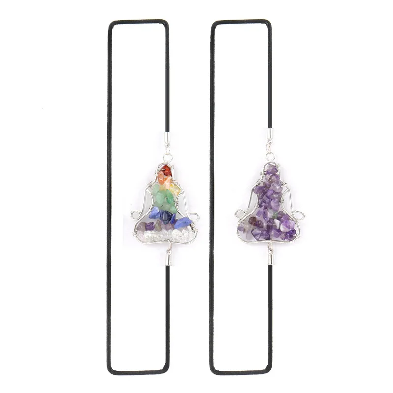 Healthy Reiki Natural Mineral Crystal Yogi Tree Of Life Bookmark Colorful Gravel Braid Stretch Rope Bookmark Women Men Gift