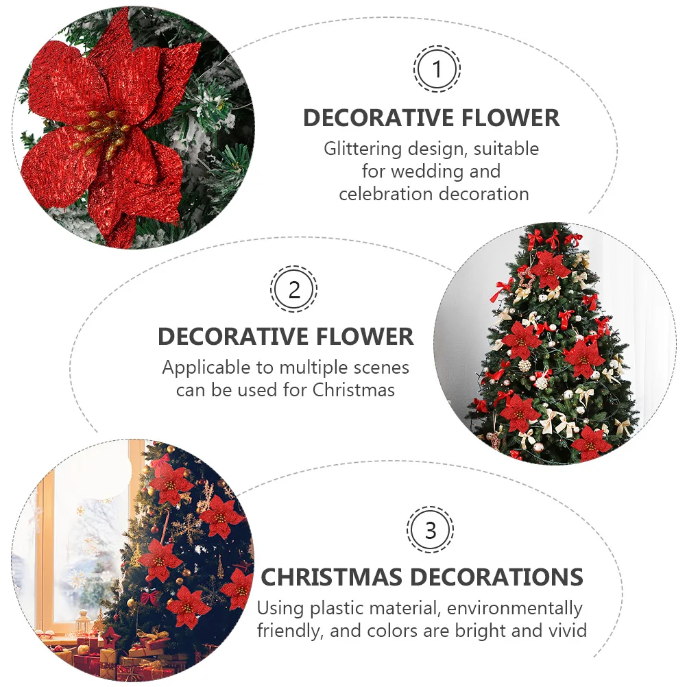 

6pcs Christmas Tree Flower Decors Simulated Bright Colorful Plastic Diy Garland Decoration Wedding Holiday Accessory Xmas Tree