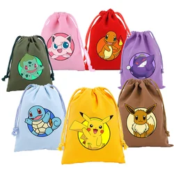 Pokemon Pikachu Large Drawstring Bags Cartoon Character Pattern Pouch Capacity Portable Drawstring Animated Boy Girl Candy Bags