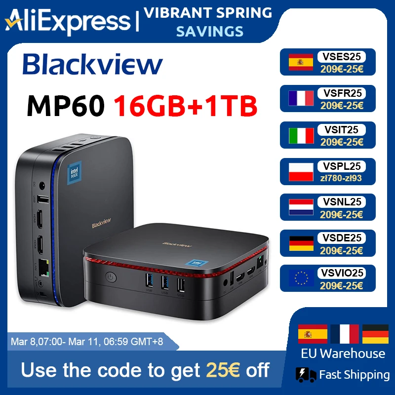 Blackview nuevo MP60 N150 Mini PC Windows 11 PC 16GB 512GB SSD compatible con pantalla 4K UHD Doble HDMI WIFI de doble banda gráficos Intel UHD