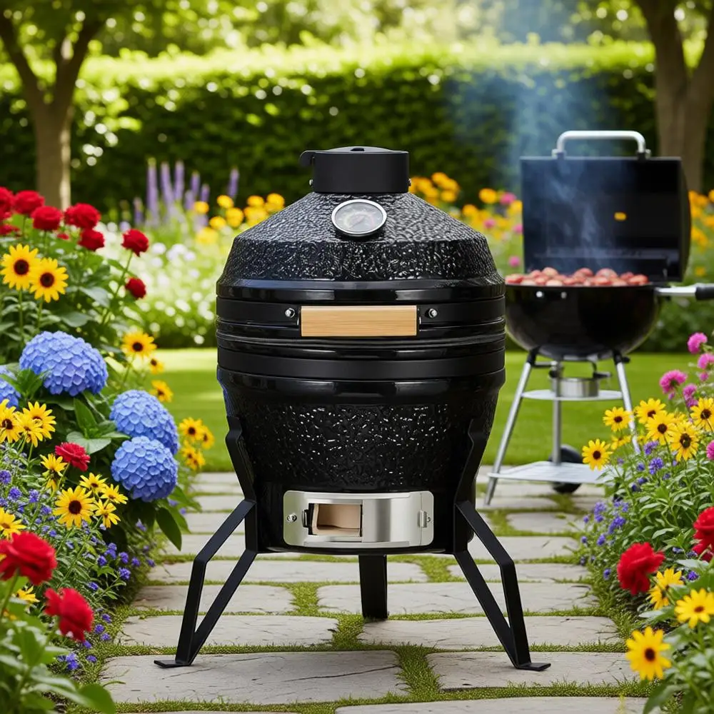 

Угольный гриль в форме яйца 13 дюймов с подставкой, решеткой из нержавеющей стали 10,6 дюйма, теплозащитным экраном и инструментом для удаления золы для барбекю на открытом воздухе