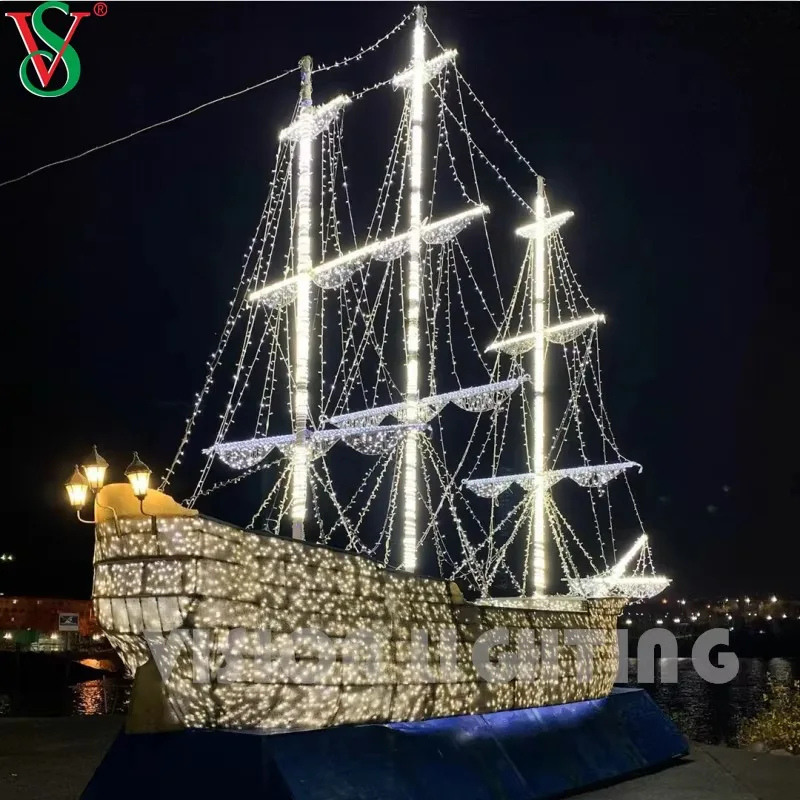 IP65 Christmas 3D Ship Sculpture Led Boat Motif Lights for Outdoor Landscape Decoration