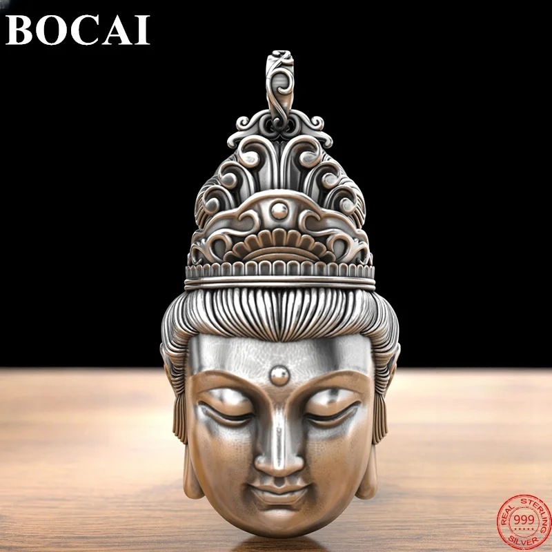 

BOCAI S999 Sterling Silver Pendants for Women Men New Fashion Solid Avalokitesvara Guardian Buddha Amulet Jewelry Free Shipping