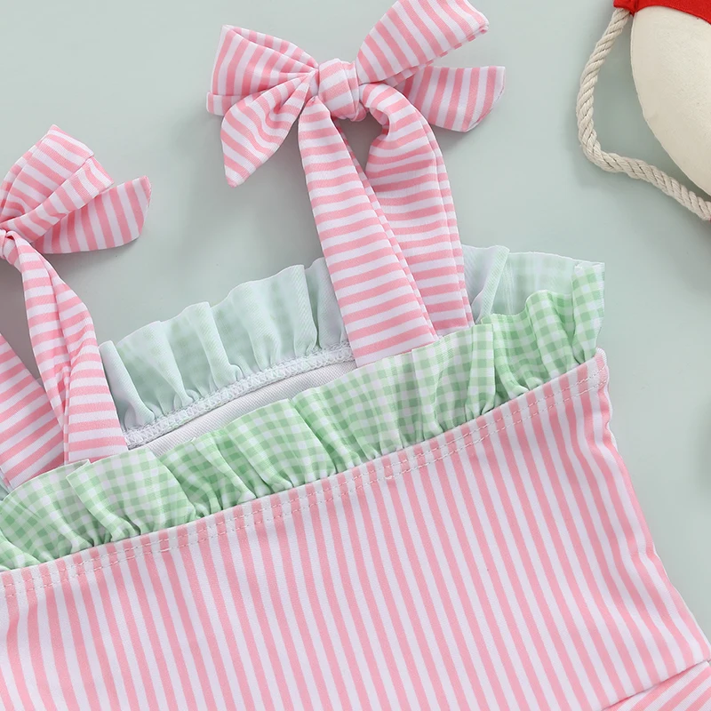 Tregren Balita Gadis Baju Renang Lucu Semangka Cetak Baju Renang Bayi Bayi Musim Panas Tanpa Lengan Dasi Bahu Ruffle Pakaian Renang