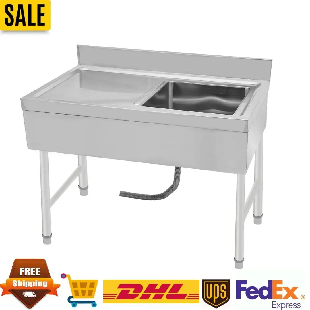 

Freestanding Silver Stainless Steel Kitchen Sink with 4.33in Drain Hole Strainer, Kitchen Utility Sink for Home/Restaurant/Hotel