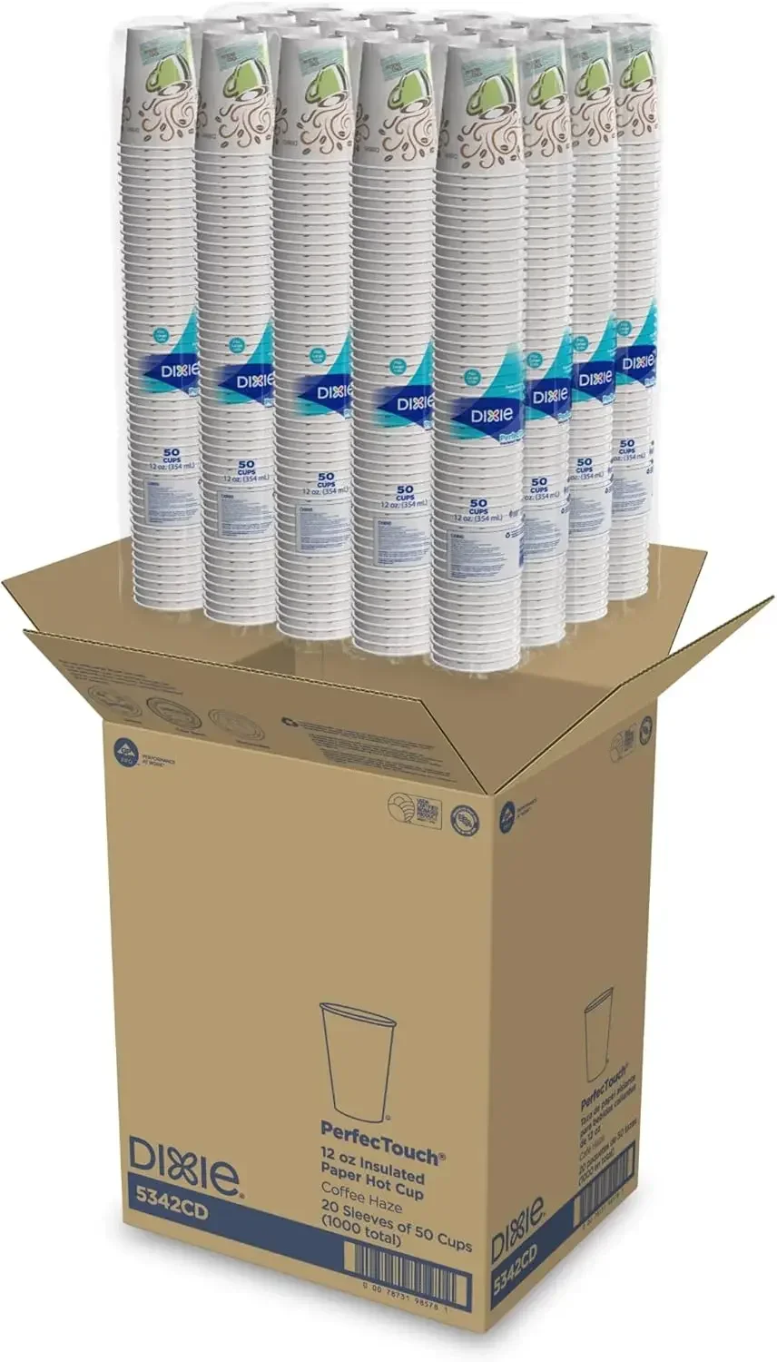 Dixie PerfecTouch 절연 종이 핫 컵, GP PRO, 대형 뚜껑, 커피 헤이즈, 5342CD, 1000 카운트 (팩당 50 컵), 12oz