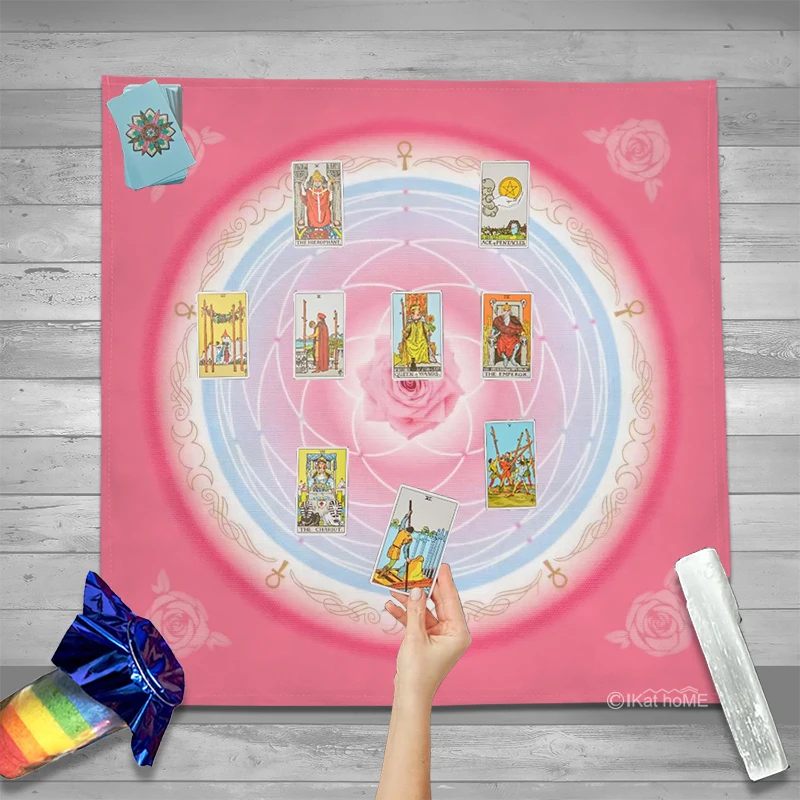 Pink Rose Tarot Card Tablecloth Flower Seed Of Life Altar Cloth Spiritual Witchcraft Astrology Oracle Card Pad Boho Decor 70 100