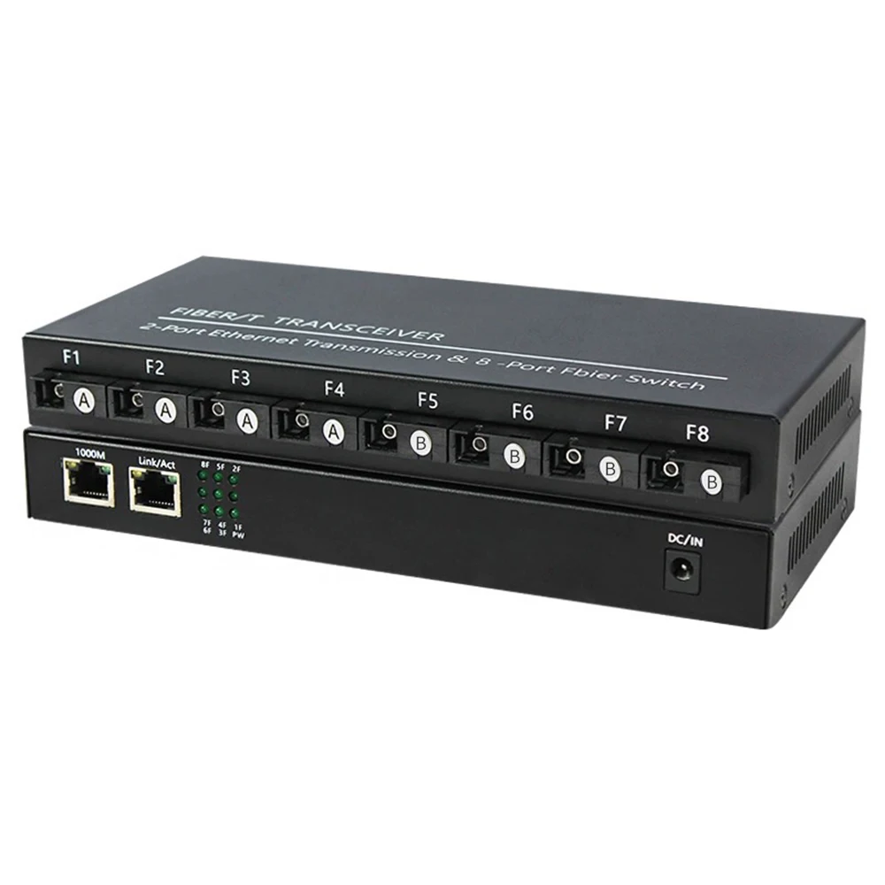 Gigabit Ethernet Fiber Switch 1.25G Fiber 8 Port 2 RJ45 Port Media Converter SC 20km SingleMode 100/1000Mbps Optical Transceiver