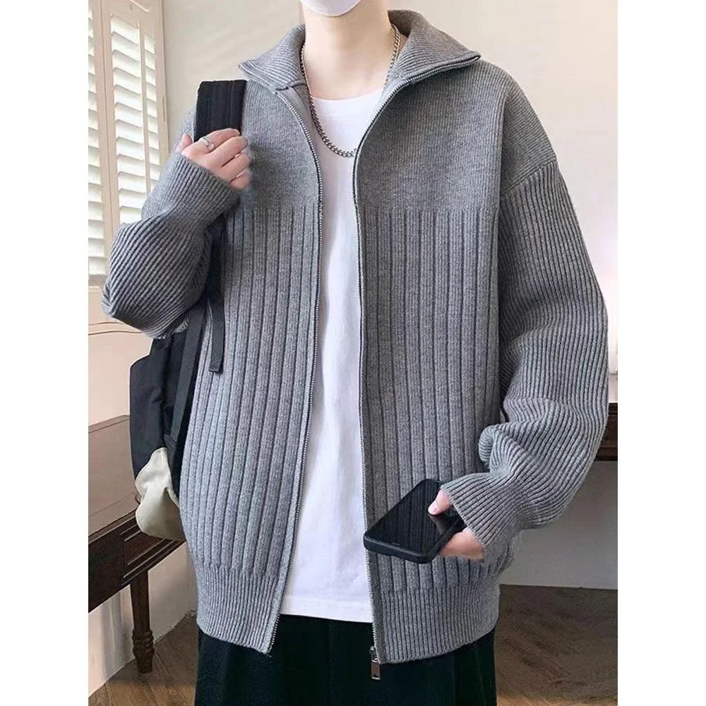 

Men's Knitted Jaet Simple Stand Collar Texture Splicing Color Trendy Brand Top Men's Faion Autumn Winter New Arrival