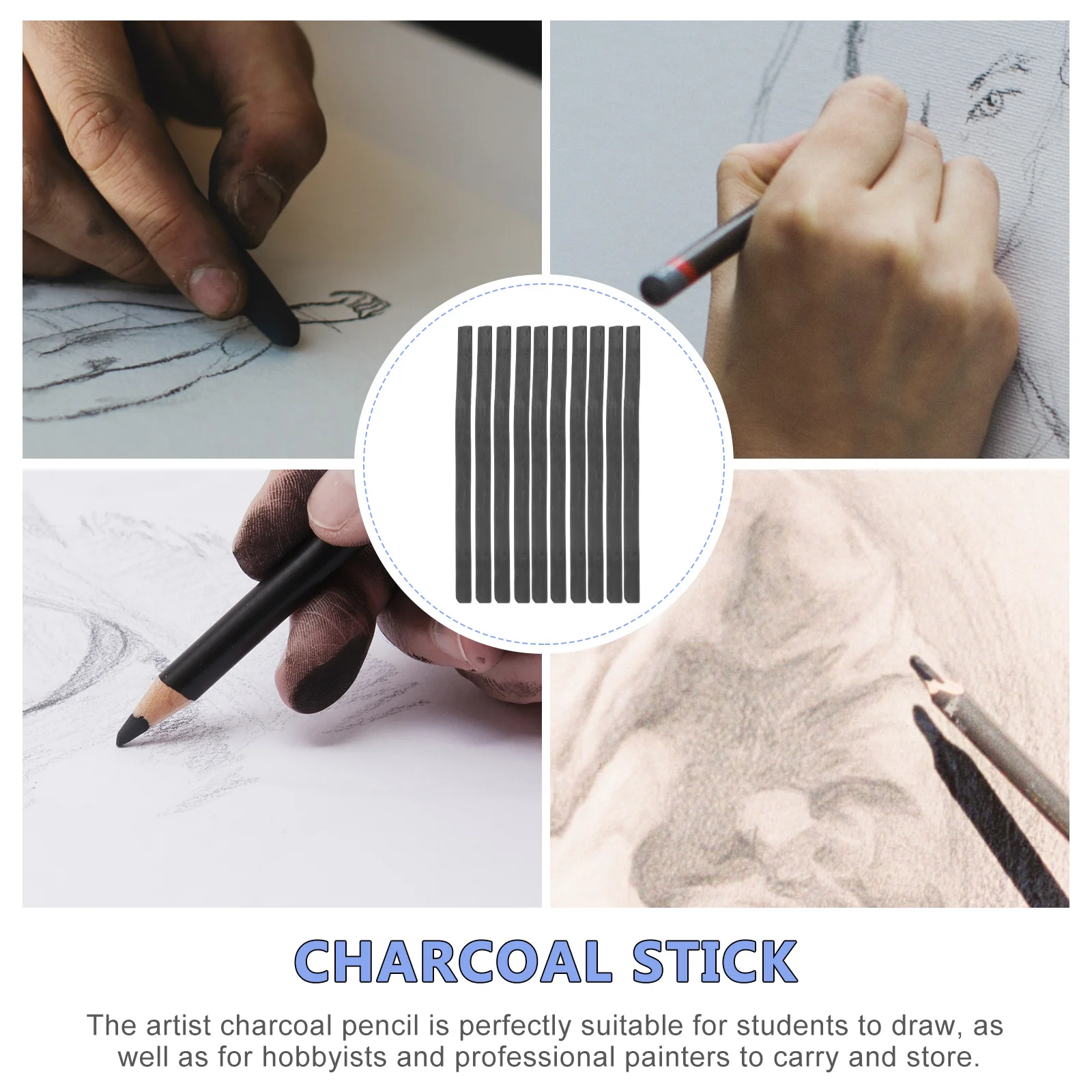 20개입 나무 압축 목탄 스틱 내구성 있는 드로잉 쉐이딩 스케치용 목탄 전문가 예술가 취미가 학생용