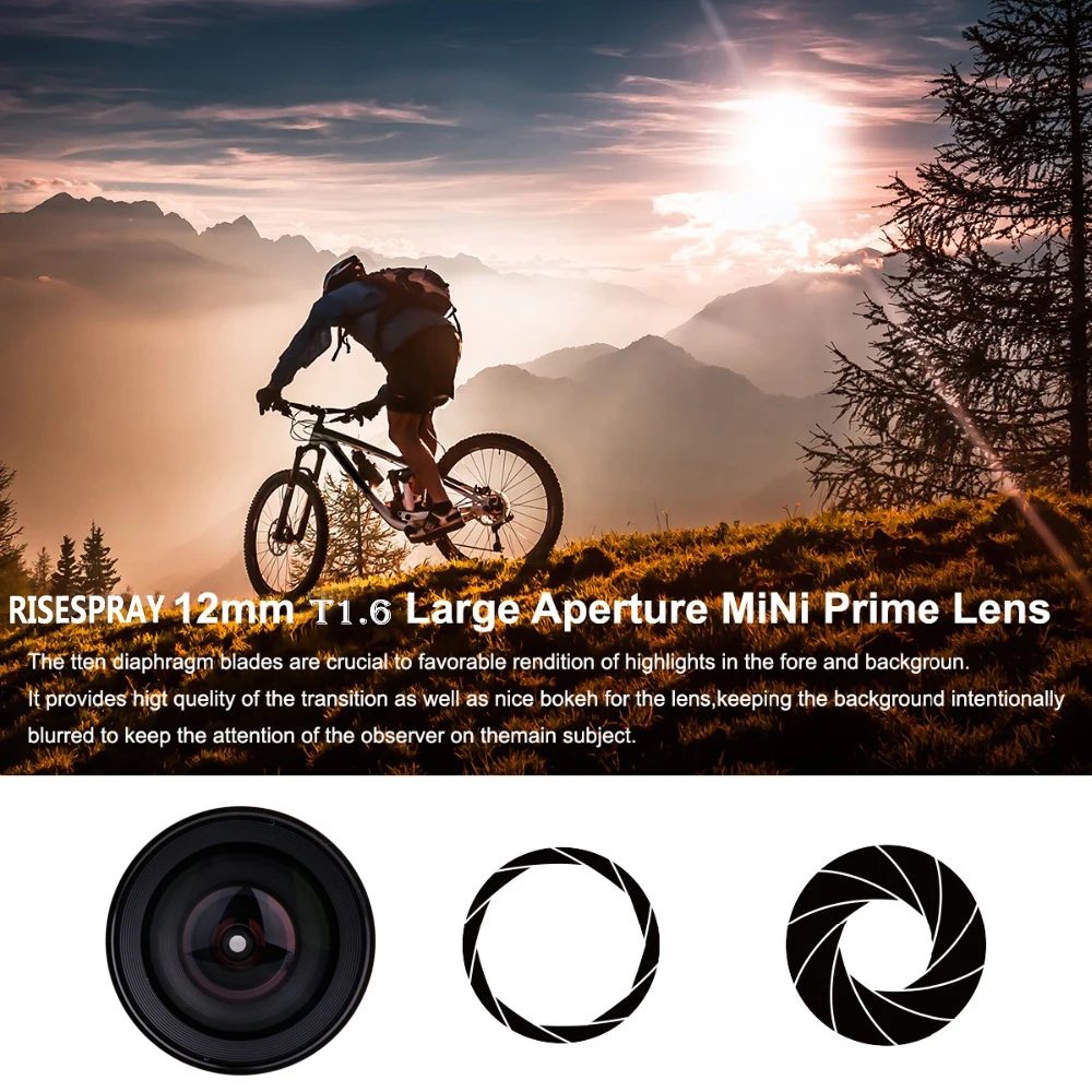 Rises pray 12mm t 1,6 große Blende manueller Fokus 4k Mini-Cine-Linse mit geringer Verzerrung für Panasonic Micro vier Drittel m4/3 mft – Detail 8