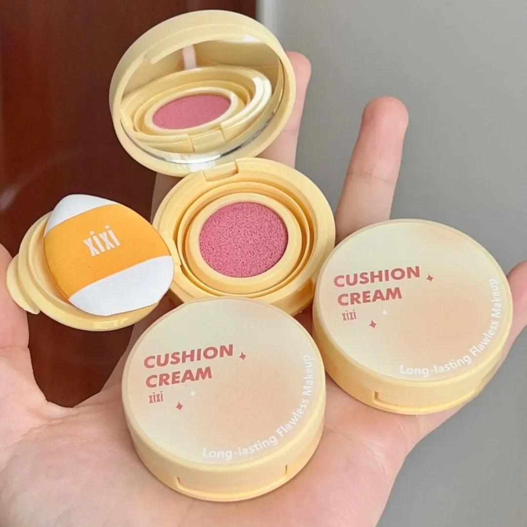 Air Cushion Blush with Puff Soft Face Brightening Contouring Shadow Blusher Powder Peach Pink Cheek Tint Korean Makeup Cosmetics