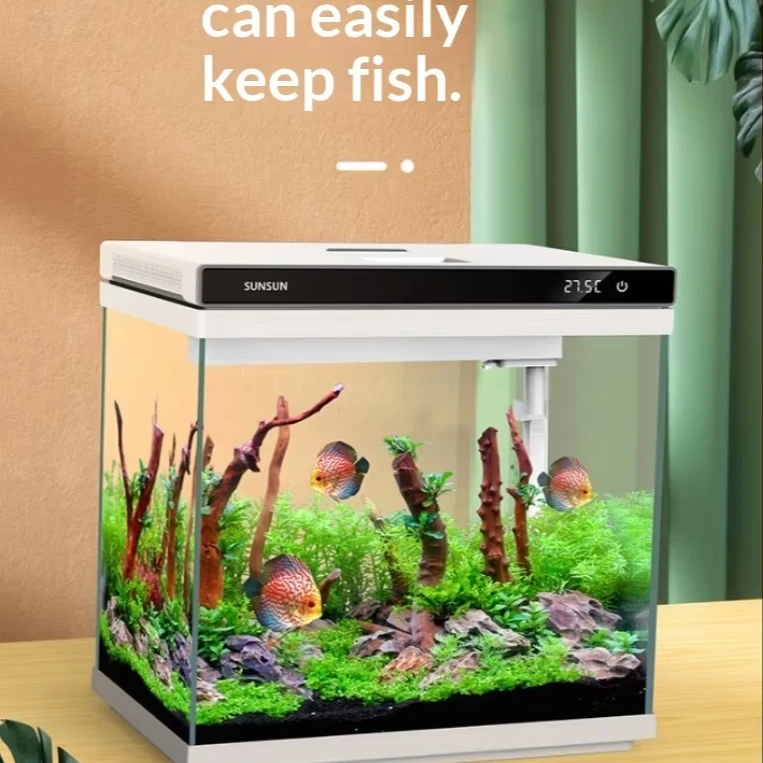 Desktop Fish Tank,DIY Underwater Microcosm, High Light Transmittance & Gradient Ambient Light, Compact & Versatile for Offices
