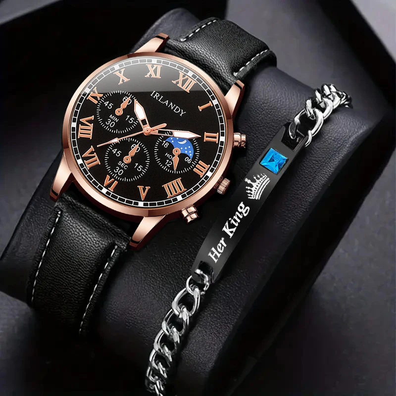 Men's Luxury 2-Piece Watch Gift Set | Stylish Quartz Watch & Accessories for Everyday Elegance
