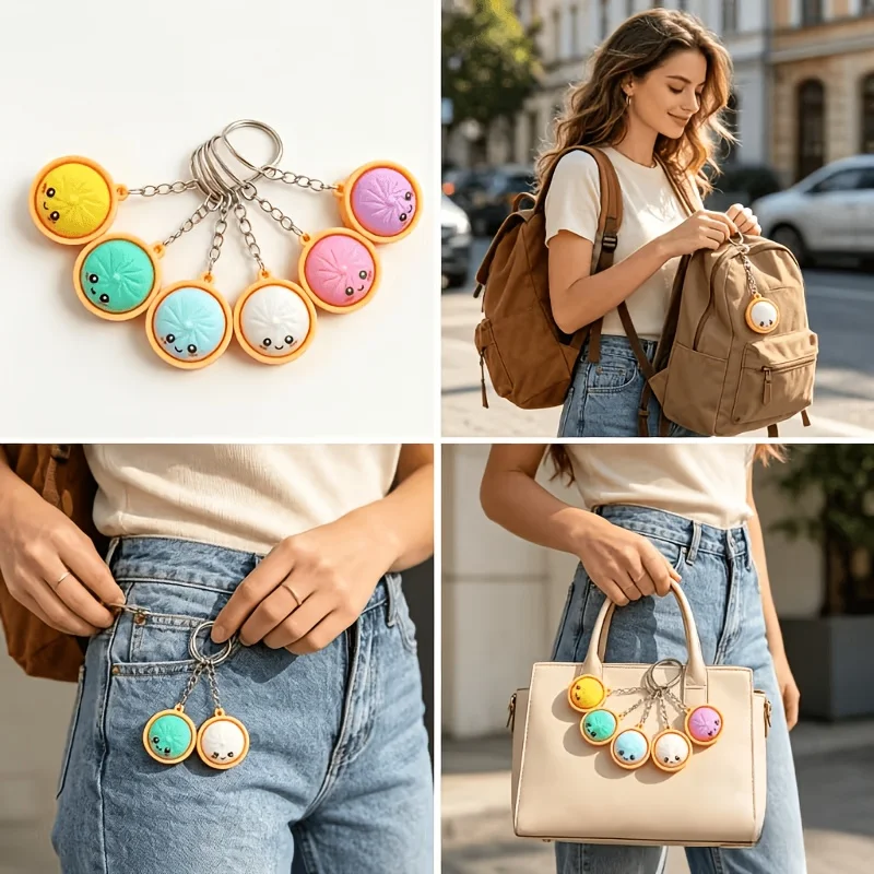 6/18 Stück Niedliche Dumpling-Schlüsselanhänger, Mini-Baozi-Anhänger Geschenkset für Preise, Taschenfüller, Rucksack-Charm-Deko, Zufällige Farben – Detail 6