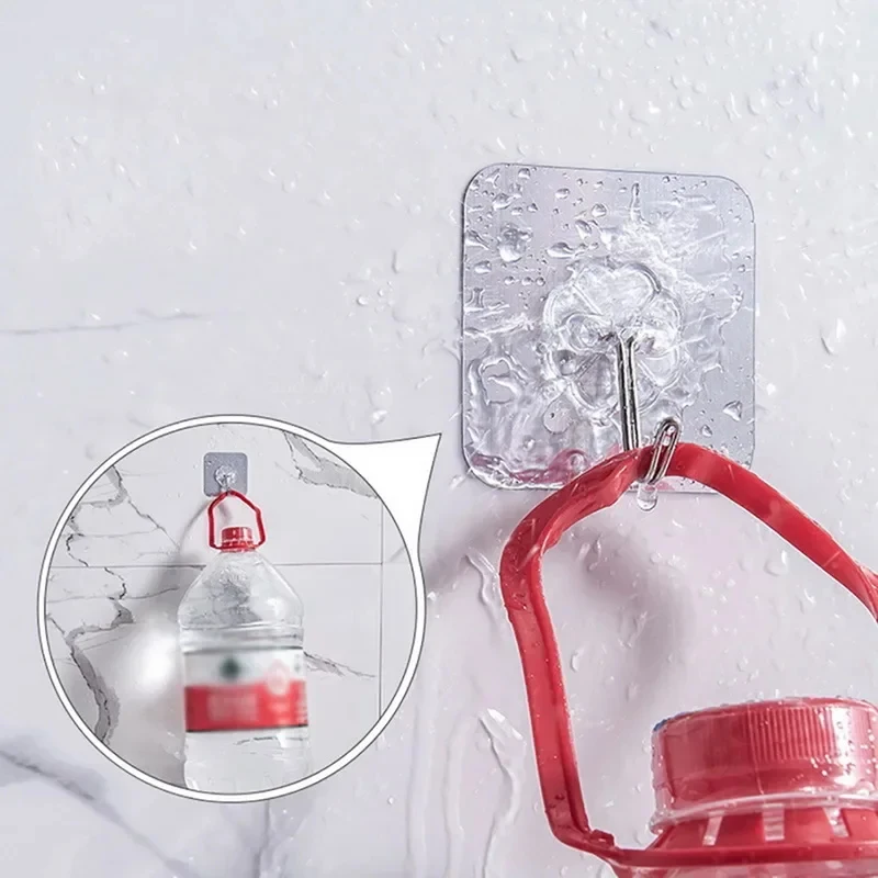 5-30Pcs Transparent Stainless Steel Self-Adhesive Hooks Bathroom Towel Clothes Storage Sticker Hook Key Hangers Storage Holder