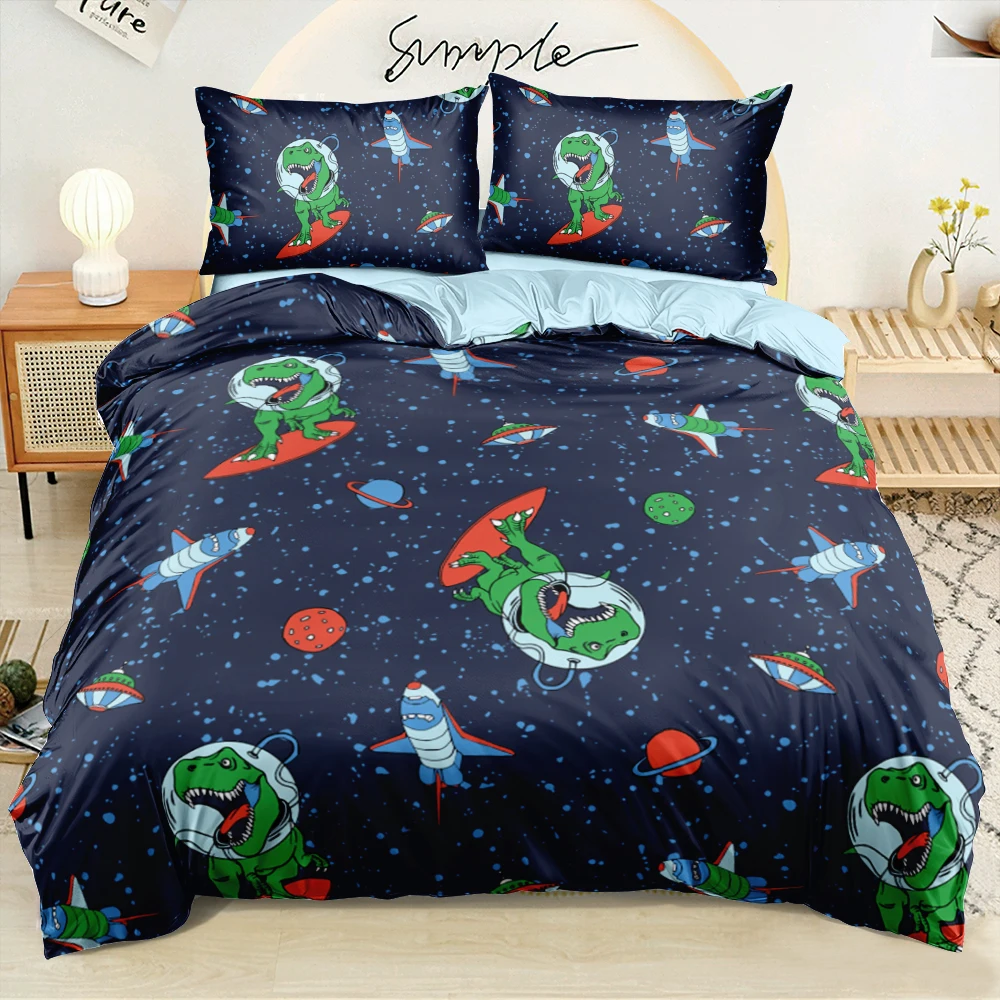 3D Digital Astronaut Dinosaur Bedding Set Cartoon Linens Bed Twin Queen King Size 260x240cm Duvet Cover Sets for Boys Children