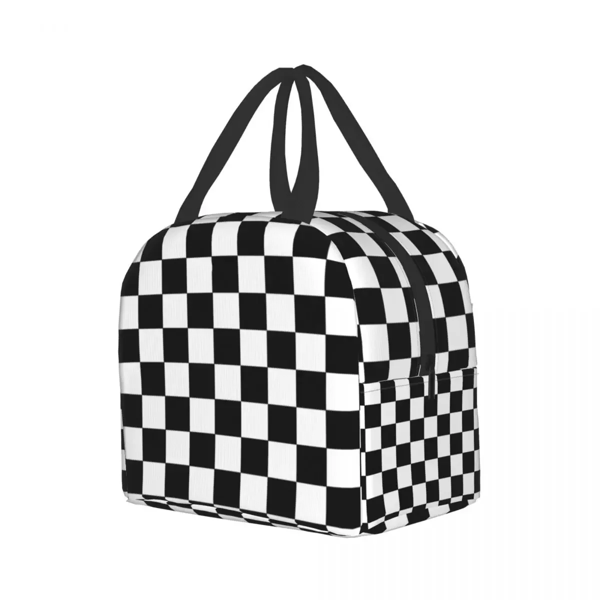 Black And White Checkered Insulated Lunch Bag for Women Waterproof Geometric Checkerboard Thermal Cooler Lunch Tote Kids School