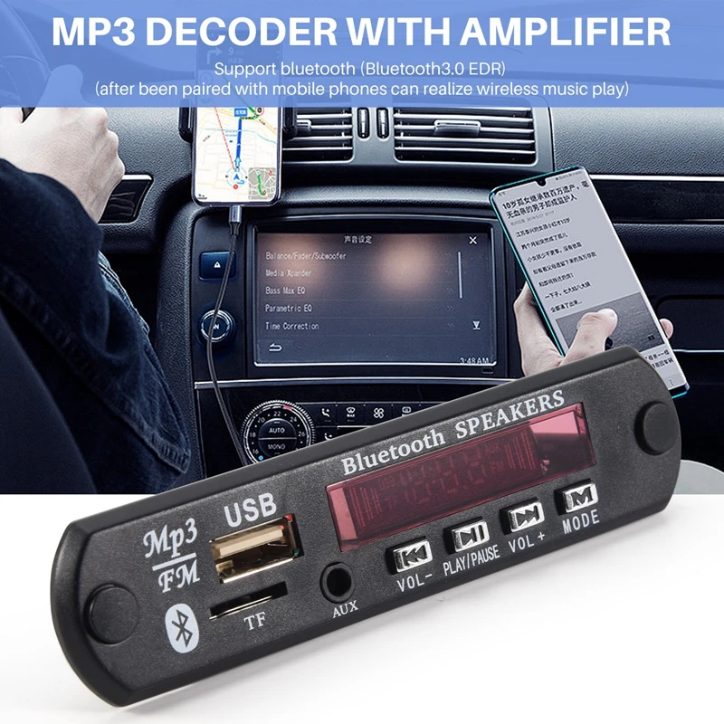 Bluetooth 5.0 MP3 Decoder Board DC 5V 12V Car FM Radio Module Support TF USB AUX For Car Phone